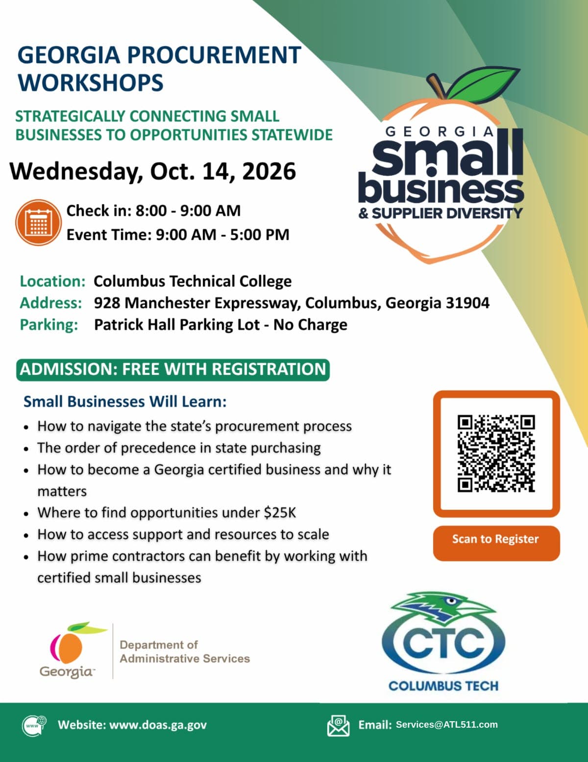 ATL 511 flyer for Georgia Procurement Workshops on October 14, 2026